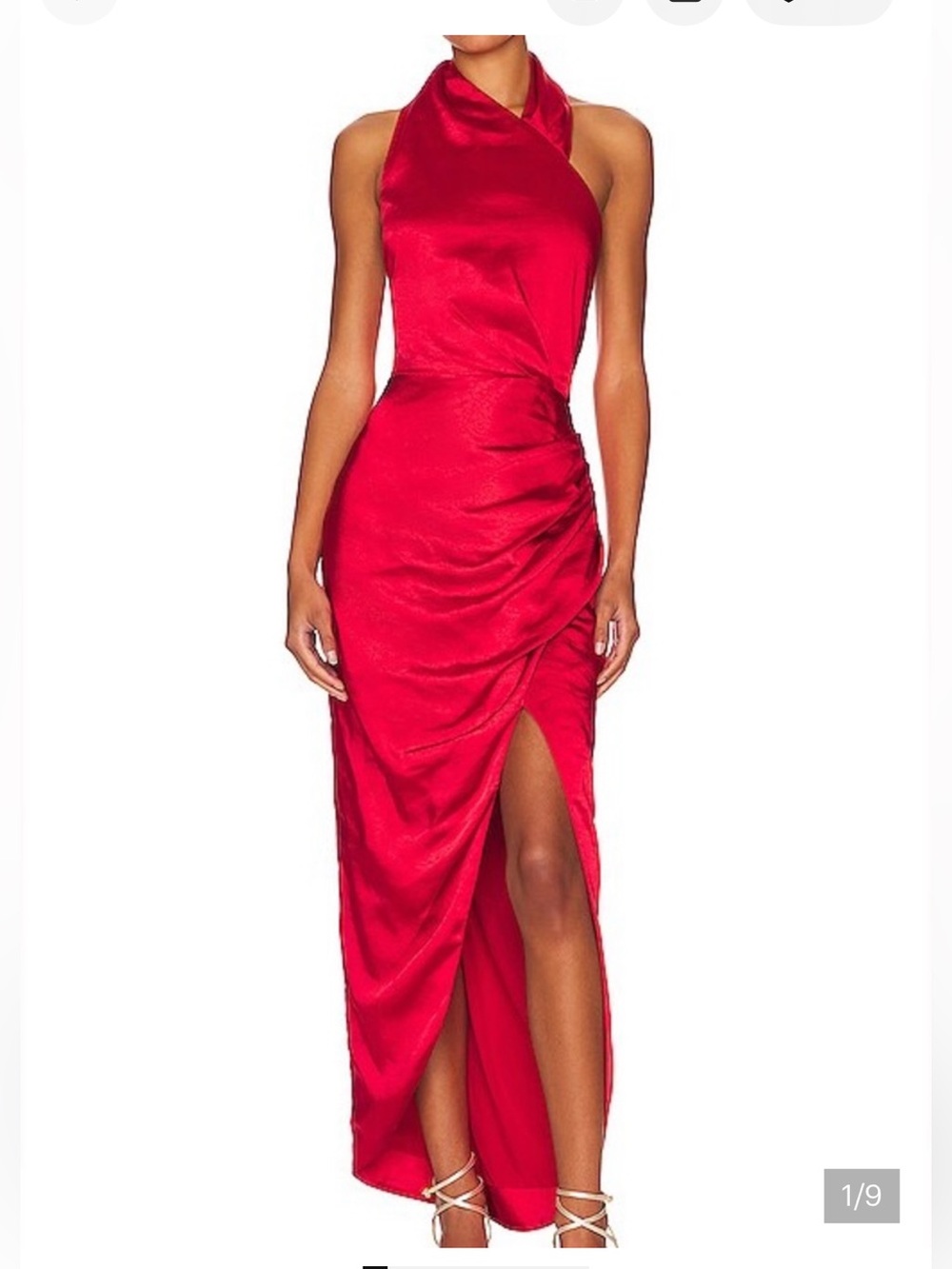 Elliatt Noa Crimson Satin Halter Maxi Dress with Side Ruched Slit | S